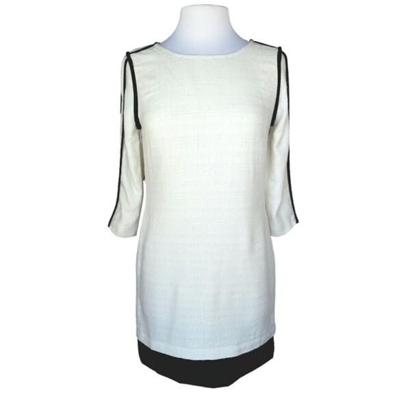 Wells Grace Women's White With Black Trim Glitter Tweed Sheath Dress Size S NWT - Picture 2 of 12